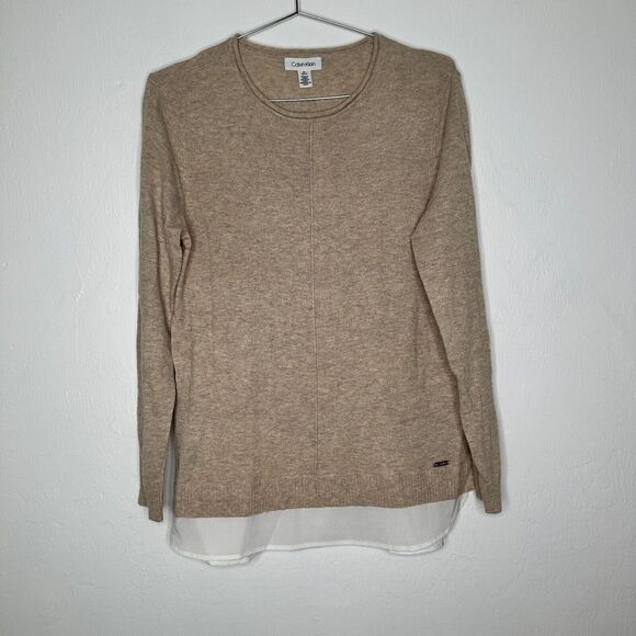 Calvin Klein beige long sleeves faux layered sweater size Small - Picture 1 of 6